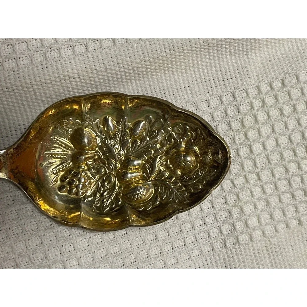 Antique EPNS Sheffield England Berry Serving Spoon with Embossed Fruit Design